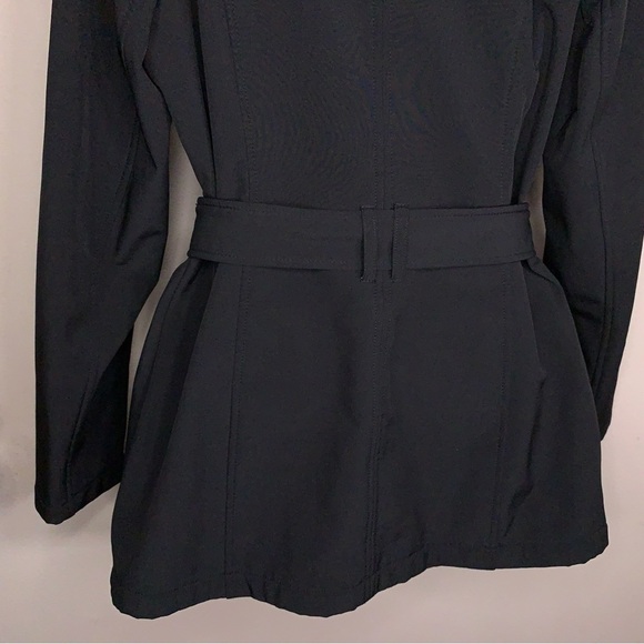 Small Avanti Black Belted Jacket Gold Zippers Faux Leather Trim Collar Lined - Picture 6 of 14